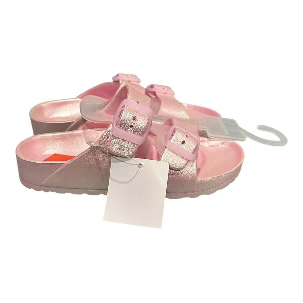 Joe Fresh Slide Sandals Girls Size 12.5 Pink Glitter Buckle Beach Summer Shoes